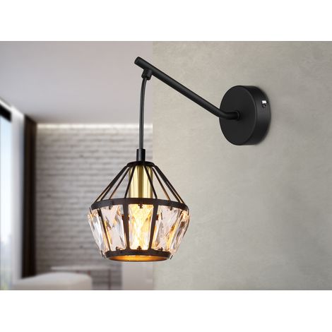 LED Wandleuchte mit Glaskristallen Metall Schwarz Gold, Höhe 25cm (1/5)