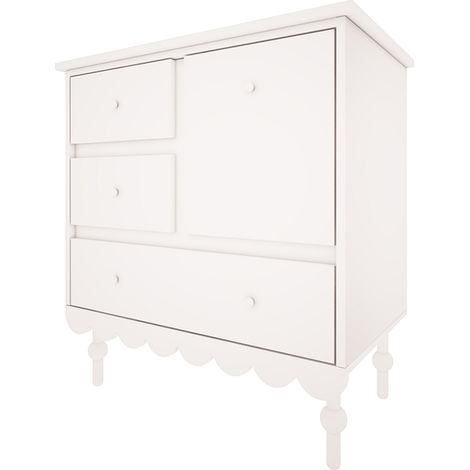 Wood Luck Babushka Cassettone a 3 cassetti e 1 anta Bianco