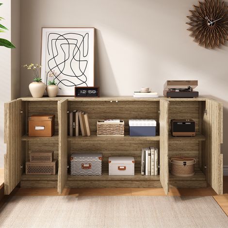 Buffet à étagères avec sommier tapissier, finition grain de bois naturel, meuble de rangement polyvalent pour salon ou chambre, style scandinave élégant (1/5)