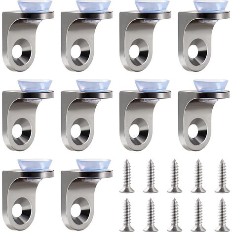 10 pezzi 22×14×16,5 mm supporti per ripiani in vetro in lega di zinco, supporti a morsetto ad angolo retto, supporti per vetrine, con base a ventosa e viti, per mobili