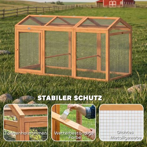 Poulailler double porte en bois et métal avec perchoir, pour 4 poules, dimensions 156 x 70,5 x 84 cm, couleur orange