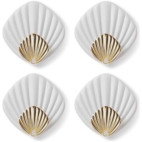 Crochet Adhésif Mural en forme de coquillage, HP004-W Crochet Autocollant Moderne pour Salle de Bain et Cuisine, Patere porte manteau, Crocher adhesif pour mur, Lot de 4, Blanc (1/5)