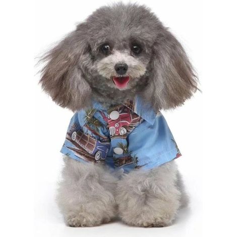 Chemise hawaïenne pour chien, imprimé marguerite et carreaux, bleu, taille S – DELKEVIC