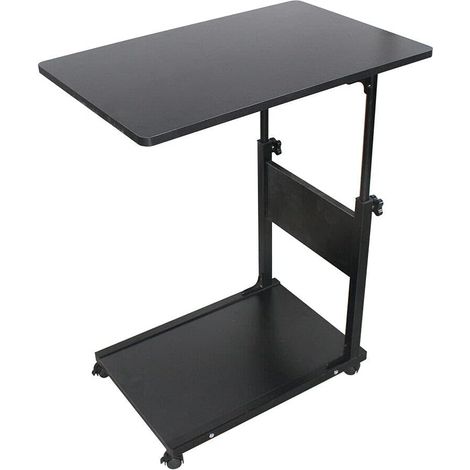 Table d'appoint portable sur roulettes - 6,5 kg - Réglable en hauteur - 50 x 35 cm - 55 à 80 cm - Noir (1/5)