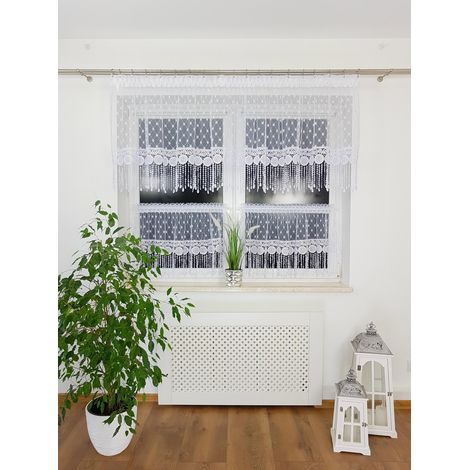 Juego de cortinas de cocina de marquesina de 300x80 cm + 2 cortinas de 130x60 cm con encaje guipur. (1/5)
