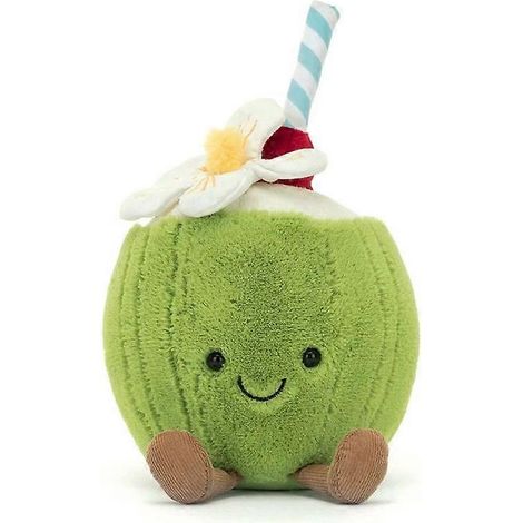 Peluche douce en forme de noix de coco, avec motif de fruit, fleur et paille, coussin décoratif mignon et adorable décoration pour la chambre, allaitement (1/2)