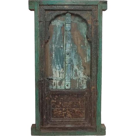 Ventana de madera acabado artesanal azul  80x10x153h cm