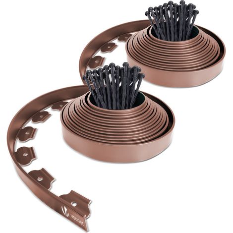 VOUNOT Plastic Garden Edging, Flexible Lawn Edging with Pegs, Brown 20m (1/5)