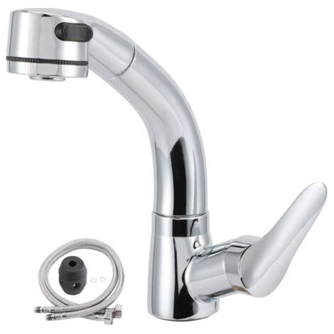 Ausziehbarer Waschtischhahn G1/2 - 360° drehbarer Auslauf, Warm- und Kaltwasser, einfache Installation, zwei Wasserflussmodi. (1/5)
