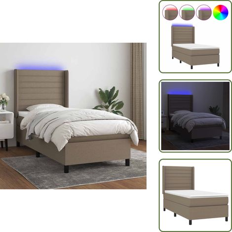 Boxspringbett mit Matratze & LED Taupe 90x190 cm Stoff - Boxspringbett - Doppelbett - Schlafsofa - Lattenrost - Bettrahmen (1/5)