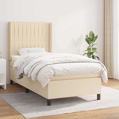 Cama box spring con colchón tela color crema 90x200 cm (1/5)
