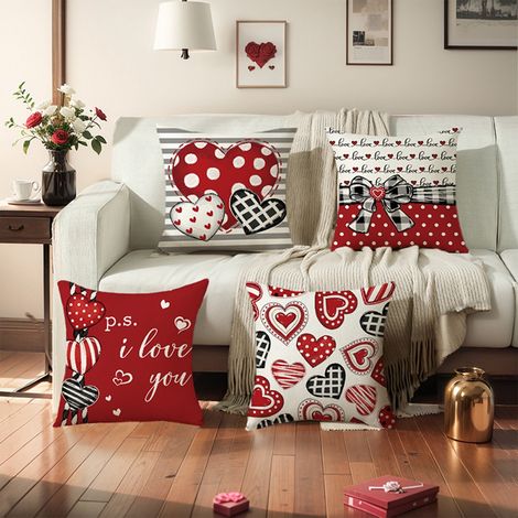 Housse De Coussin - Imprimé Coeur - 45 X 45 Cm - Décoration Intérieure - Pour Canapé Ou Lit - 1 Pièce (1/5)