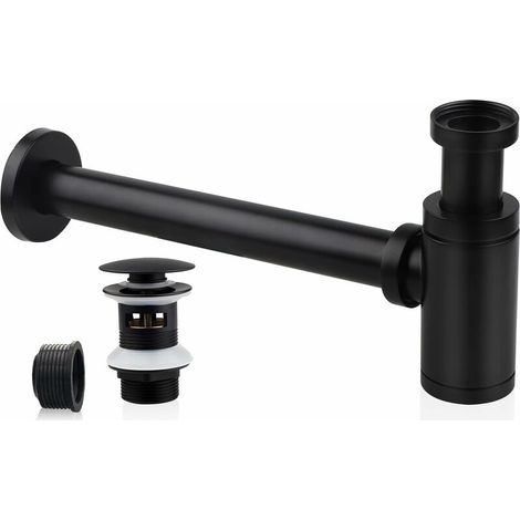 Siphon de Lavabo avec Bonde de Lavabo, Universel Tube Siphon de Lavabo Siphon en Acier Inox 1 1/4 x 32mm Salle de Bain Siphon Évier Métal Siphon à Tube Siphon à Tube Syphon Lavabo Reglable Noir - RWSi (1/5)