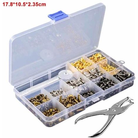 360pcs rivets en cuir double capuchon rivet tubulaire avec pince outil de fixation pour les rivets (1/4)