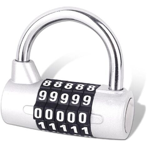 Serrure à Combinaison à 5 Chiffres, Cadenas de Gymnase, Serrure à Combinaison Remplaçable, Adaptée aux Casiers d'École, Boîtes à Outils, Clôtures, Argent (1 Pièce) (1/4)