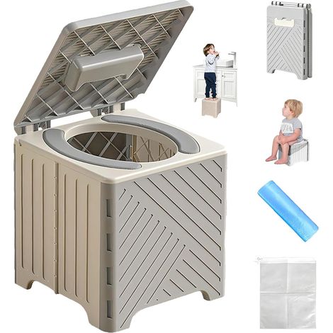 Pot pliable pour les déplacements, pot de voyage et toilettes de voyage mobiles pour enfants avec siège en polyuréthane, matériau PP solide, 15 sacs poubelle + sac anti-poussière, peu encombrant, pour (1/5)