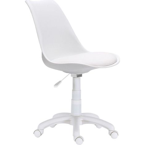 Home Heavenly® - Silla escritorio giratoria y regulable TULIPA, asiento ergonómico tapizado en polipiel. 79x60x60 cm. Color: Blanco (1/5)