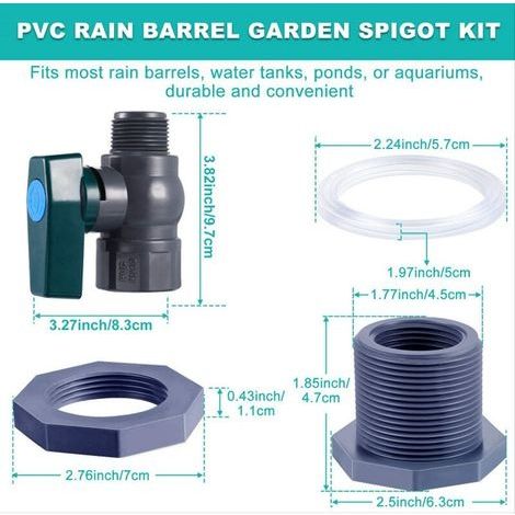 PVC-Wassertankanschluss, 1-Zoll-PVC-Regenfasshahn mit Schottverschraubung und Schlauchadapter (1 Zoll) (1/2)