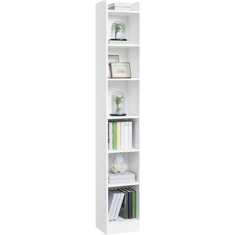 Yaheetech Bibliothèque Étroite Ouverte à 7 Niveaux Étagère Haute Moderne avec Compartiment Supérieur pour Bureau Salon Coin Étude Blanc (1/5)