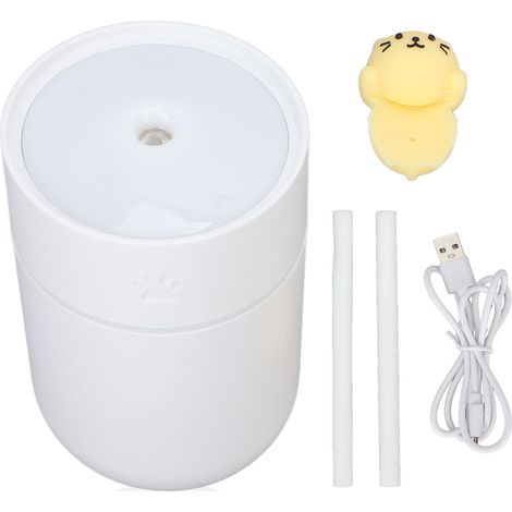 Mini-humidificateur 260ml blanc, dessin animé, brume nanométrique silencieuse, modes intermittent et continu, USB, hydratation cutanée. (1/5)
