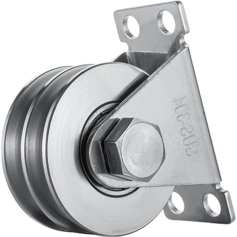 Polea doble con 2 rodamientos de bolas, polea de acero inoxidable, polea para cuerdas de 8 mm, capacidad de carga de 500 kg, 1 pieza. (1/4)