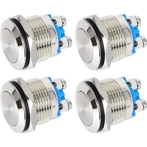 4 Stück 16 mm wasserdichte Verriegelungs-Drucktaster mit Schraubklemmen 3A/12V/24V/125V/250V Edelstahl-Metall-Drucktaster (Flachkopf) (1/5)