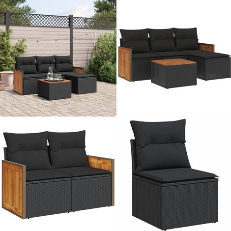5-tlg. Garten-Sofagarnitur mit Kissen Schwarz Poly Rattan - Gartenmöbel Set - Rattan Möbel - Outdoor Lounge - Esstisch Set - Balkonmöbel - Home & Living (1/5)