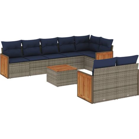 Maison Exclusive - 9-teiliges Gartensofa-Set mit Kissen, grau, Po (1/5)