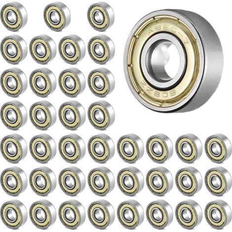 Lot de 40 roulements à billes 608ZZ à rainure profonde double face en métal pour skateboards, scooters, rollers en ligne (1/5)