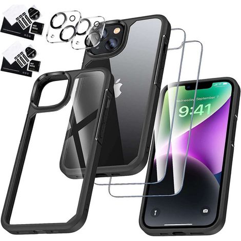 Custodia per iPhone 14 Plus + set di 4 vetri 5 in 1 corazzati 360 Alogy Hybrid 2 vetri per lo schermo + 2 lenti nere e trasparenti (1/5)
