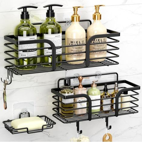 Porte-Produits De Salle De Bain - Porte-Shampooing En Acier Inoxydable - Sans Perçage - Pour Carrelage Lisse Verre Trempé Bois Lisse - Lot De 3 (1/5)