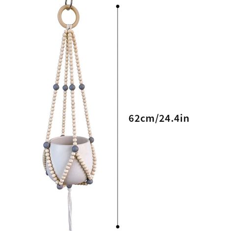 Support Pour Plante Suspendu - Bois Naturel - 62 cm - Style Bohème - Intérieur Extérieur - 4 Cordes - 1 Pièce (1/5)