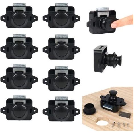 BARKBUSTERS Lot de 10 boutons poussoir Catch Door armoire , Loquet à Bouton Poussoir Ajustement 15-18mm épaisseur Bateau Van Yacht , cabinet Lock Catch Verrou de porte d'armoire, serrure de meuble (1/4)
