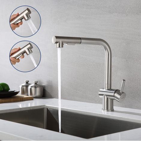 Lonheo Robinet Cuisine avec Douchette Mitigeur Douchette d'évier Extractible à Deux Jets Mitigeur Evier Bec Haut Pivotant à 360° en Acier Inox avec Barboteur Démotable