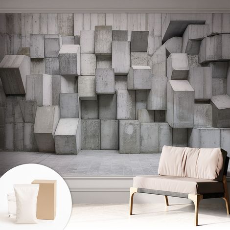 Papier peint intissé classique moderne pour salon et chambre à coucher Décoration rapide avec colle Blocs de béton 312x219 cm (1/5)