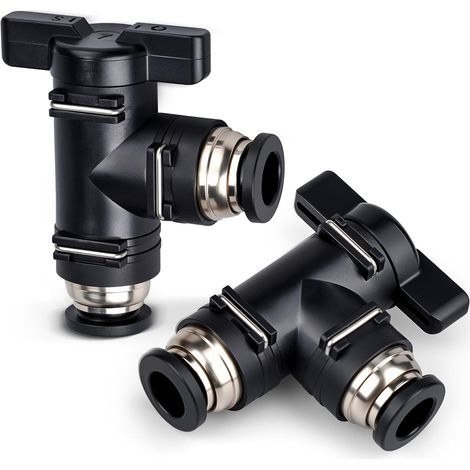 2 Pcs Raccord rapide, Vanne à bille 6mm, Contrôle débit air, Tube PU Nylon PE, Automatisation industrielle (1/5)