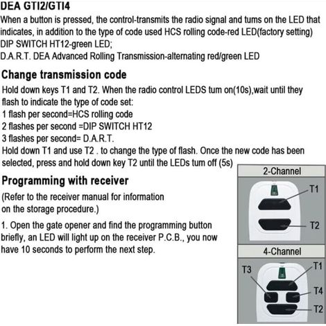 Aiperq – Confezione da 2 trasmettitori portatili per porte da garage – 433,92 MHz – Compatibile con DEA GTI2/4, GT2/4, MIO TR2/4, MIO TR2N/4N – Telecomando a 2 canali (1/3)