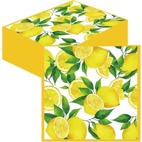 Lot de 40 serviettes de table au citron pour les anniversaires, les fêtes, les mariages, les communions et les célébrations, serviettes motif citron, serviettes d'été, 33 x 33 cm (1/5)