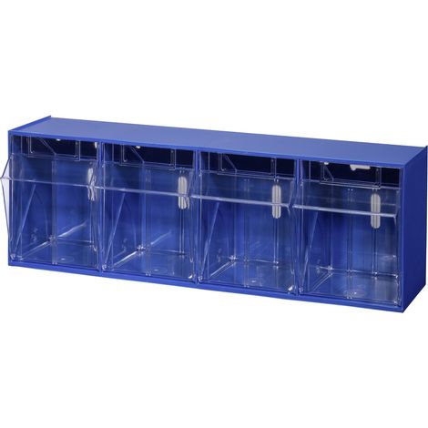 Allit VarioPlus ProFlip Gr.4 Klappschütten-Magazin Kleinteilemagazin Sichtlagerung, herausnehmbare Klappschütten 4-Fächer, blau, 600x170x205mm, PS/HIPS (1/2)
