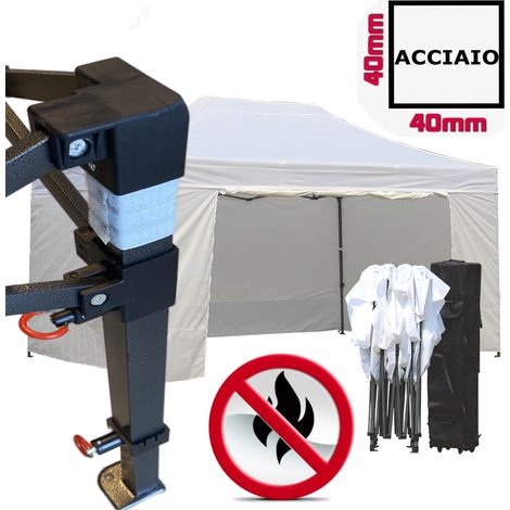 Gazebo 2x3m bianco certificato IGNIFUGO pieghevole portatile estendibile richiudibile estensibile acciaio con laterali per fiere eventi stand chiosco tenda tendone mercato mercatino (1/5)
