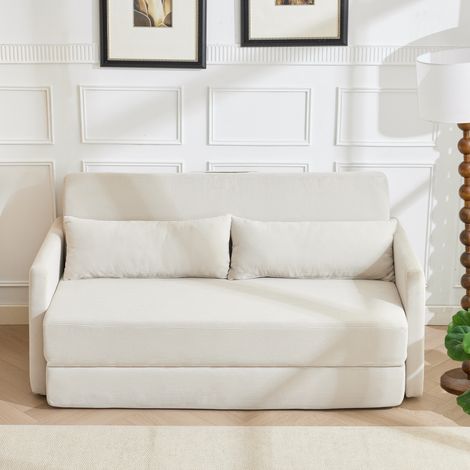 Sofá cama plegable de 2 plazas en tejido de pana 165 x 92 x 82 cm beige DESVIAE (1/5)