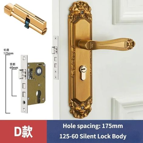 (D) Poignée de porte à mortaiser vintage silencieuse pour chambre à coucher, serrure de sécurité à double verrouillage, mobilier de porte intérieure (1/5)