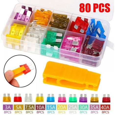 80Pcs Fusible Voiture Set - pour Fusibles Auto/Truck/RV/Camion/Moto (3A 5A 7.5A 10A 15A 20A 25A 30A 35A 40A) - Micro Fusibles Automobile (1/4)