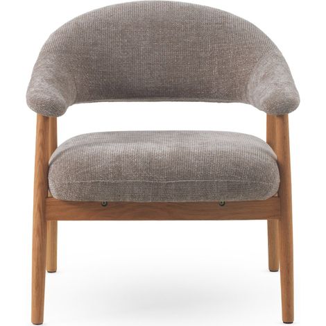 Sessel aus naturbelassenem Eichenholz, bezogen mit Taupe (1/5)