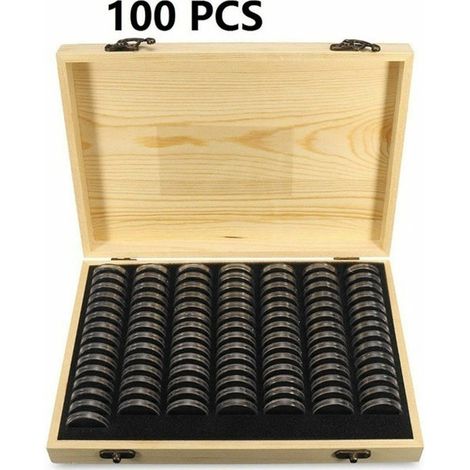 Green Mobility-Portemonnaie en bois de pin Boîte de rangement pour pièces de monnaie en bois pour pièce commémorative à collectionner avec Capsules coque de protection, Convient aux pièces d'un diamèt (1/5)