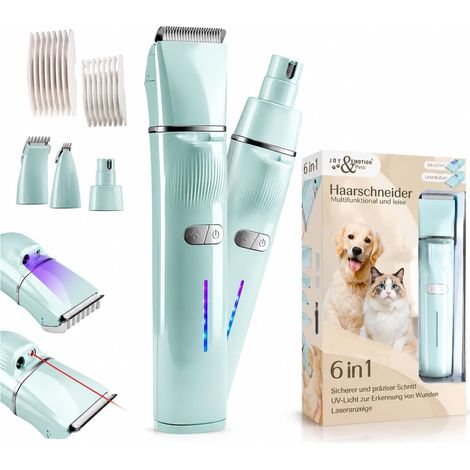 Tondeuse 6 en 1 pour chats et petits chiens avec laser et lumière UV pour détecter les plaies Tondeuse sans fil Tondeuse silencieuse pour pattes de chien (1/5)