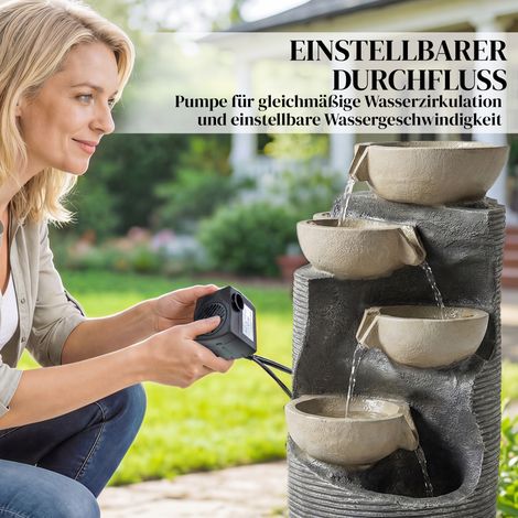 Fontaine d'extérieur à 5 étages avec éclairage LED, pompe, effet pierre, débit réglable, 33 x 31 x 80 cm (1/4)