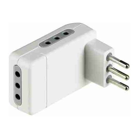 Adaptador de esquina BTIS3605DE blanco que ahorra espacio - 3 tomas de 10 A y enchufe de 10 A