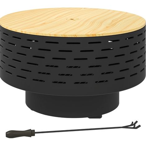 3-in-1 Feuerschale aus Edelstahl Ø60 x 39 cm mit Grillrost und Feuerhaken, anthrazitgrau (1/5)