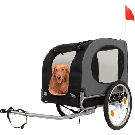 Remorque vélo chien 40kg convertible poussette jogging – Tissu Oxford imperméable – Roues à air 19'' – Attelage universel – Drapeau sécurité – Pliable et résistante – Pour chiens moyens/grands – Coule (1/5)